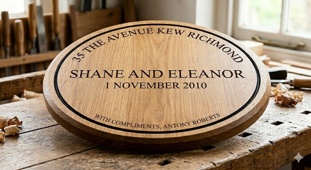 Engraved wooden welcome board